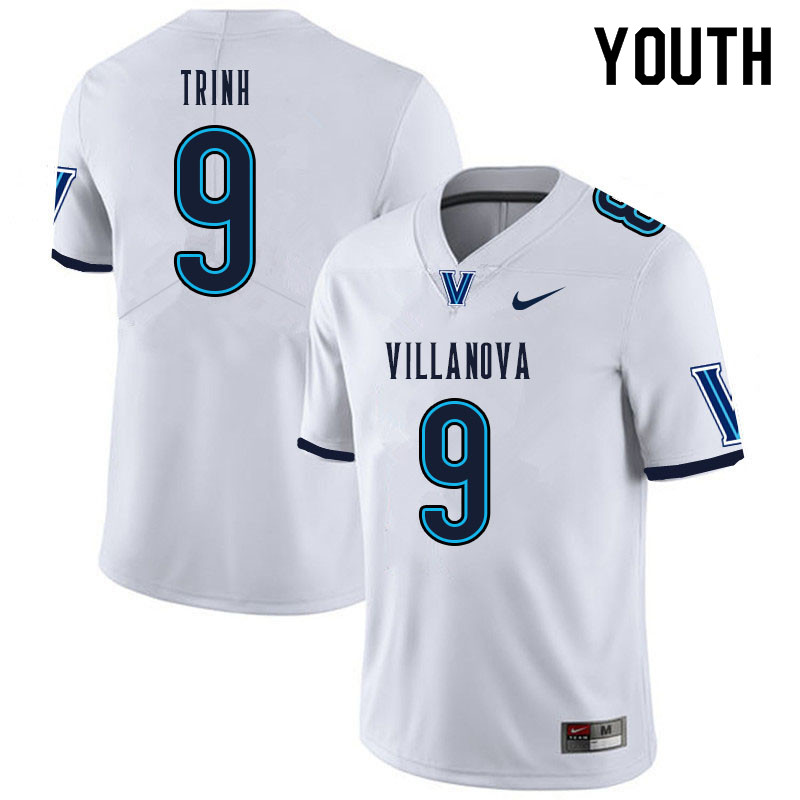 Youth #9 Ty Trinh Villanova Wildcats College Football Jerseys Sale-White - Click Image to Close